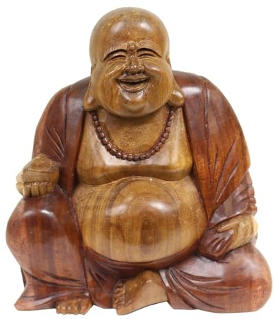 Oriental Galerie Figur Happy Buddha-Figur China Skulptur Sitzend Budai Figur 20 cm Holz Braun Natur mittel