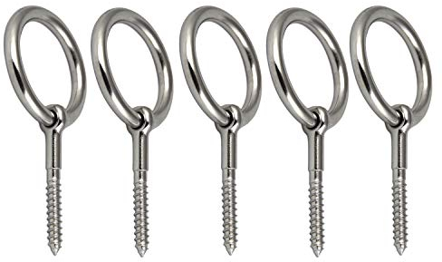 PROTECH 5 Stück Holzschrauben mit Ring 6x60mm A4 rostfreier Edelstahl Ösenschraube mit Holzgewinde V4A Ringschraube Augenschraube Schraubösen Augbolzen