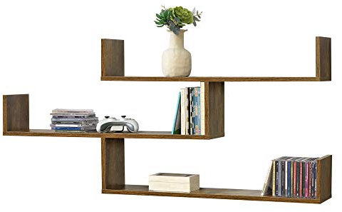 [en.casa] Wandregal Grimstad 119 x 18 x 55 cm Bücherregal Hängeregal mit 3 Ablageflächen bis 14 kg Spanplatte Dunkler Holzton