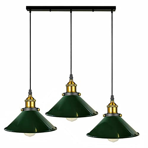 Lámpara industrial vintage Lámpara colgante de techo cono Metal Light Shade Candelabro 3 vías lámpara sombra decoración (verde)