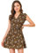 Allegra K Damen Kurzarm V Neck Bindegürtel Blumen Minikleid Kleid Braune Blume S