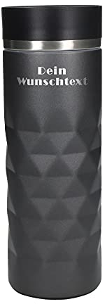 elasto – Edelstahl Thermobecher personalisiert – 100% auslaufsicherer & thermoisolierter Kaffeebecher – 450 ml Coffee to go – individuelle Gravur mit Name oder Spruch (Schiefer Grau)