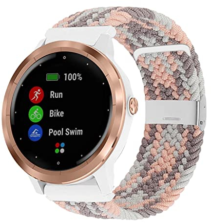 YOOSIDE für Garmin Vivoactive 5 / Venu Sq/Venu 2 Plus/Vivoactive 3 Geflochten Loop Armband, Weiches elastisches Nylon Uhrenarmband mit verstellbarem Verschluss aus Edelstahl (Grau Rosa)