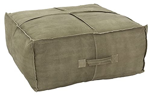 WOMO-DESIGN Sitzpouf XXL Liberec aus Leinen in Olivegrün mit Tragegriff 90x40x90 cm Quadratisch Handgefertigt Baumwolle Füllung Modern Sitzpuff Pouf Puff Ottoman Sitzhocker Fußhocker Hocker Sitzkissen