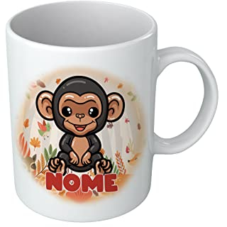 Tazza Bambino Scimmia - Nome Personalizzabile - Scimmietta - Animali Simpatici - Tazze Simpatiche - Bambino Idea Regalo