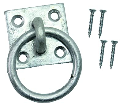 SUL Heavy Duty galvanised Ring on Plate, Horse tie up Rings with Screws, Ring Plate for Horse Stable Tie Ring, decking Rope Fittings Rust Proof Tie Rings - 50 x 50 mm (Ring On Plate 1pk)