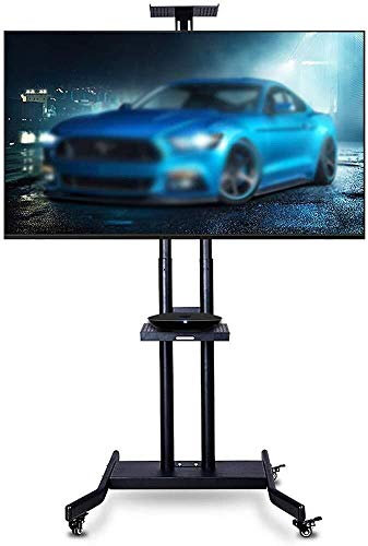 Meuble TV Portable Meuble TV Mobile avec Support Double Plateau, Chariot de télévision au Sol réglable en Hauteur de 32 à 70 po, Peut contenir Un Support de Table TV de 154 LB