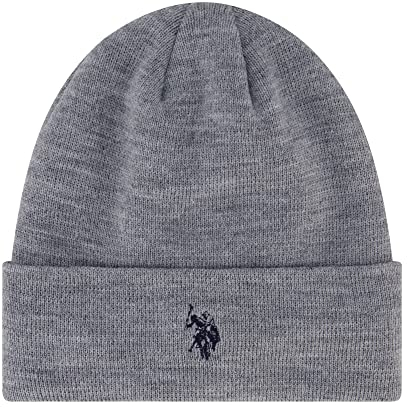 U.S. Polo Assn. Unisex-Beanie-Mütze für Erwachsene, gestrickte Wintermütze mit schwarzem Sherpa-Futter, Beanie-Mütze, Hell, meliert, Grau, Einheitsgröße