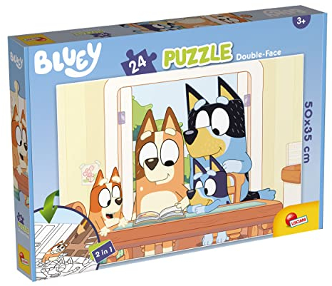 Lisciani - BLUEY MAXIFLOOR PUZZLE - Puzzle ab 3 Jahren – 24 Teile – Großformatiger Bodenspielspaß mit Bluey & Bingo – Rückseite zum Ausmalen – Geschenk Mädchen 3 Jahren mit Fantasie
