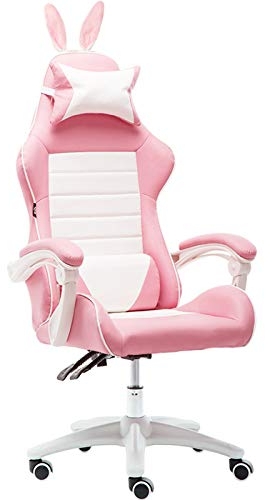 MOLVUS Gaming-Stuhl mit hoher Rückenlehne, ergonomisch, niedlich, Kawaii-Stil, Bürostuhl mit Kaninchenohren und Kopfstütze, maximales Gewicht von 150 kg, Rosa