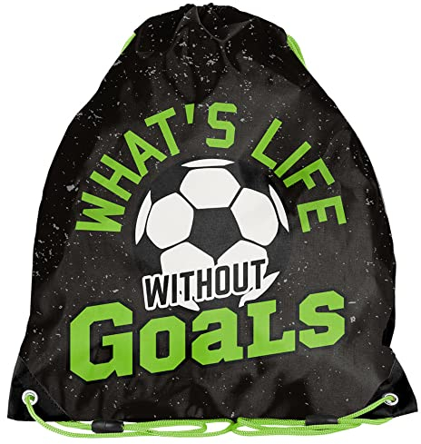 PASO Kinder Turnbeutel/Sportbeutel 36x32 cm - Fussball - Schwarz