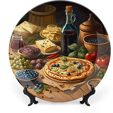 Gokays Foods at Desk - Piatti decorativi per pittura a olio, decorazione per la casa, piatti in ceramica, regali di nozze, piatti da tavola, per soggiorno, cucina, corridoio, consolle, 25 cm