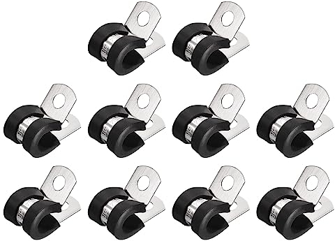 sourcing map 30Pcs 5/16 Inch(8mm) Cable Clamp 304 Stainless Steel Rubber Cushioned Insulated Clamp R Shape Metal Clamp for Tube Pipe Wire