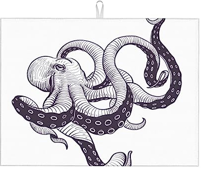 Mikrofaser-Abtropfmatte im Oktopus-Stil, super saugfähig, weiches Abtropfpad mit Aufhängeschlaufe für Geschirr, Glas, 46 x 61 cm