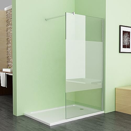 MEESALISA Duschwand für Dusche 90 x 200 cm, 10mm ESG NANO Teilsatiniert Glas Duschwand mit 70-120 cm Haltestange, Walk in Duschabtrennung Duschtrennwand für Bad, WC, Badezimmer
