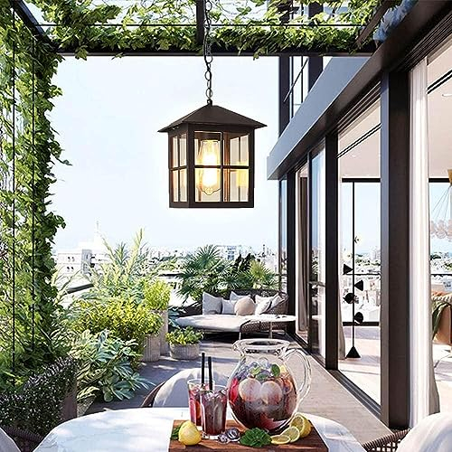 Mengjay Outdoor Höhenverstellbar Pendellampe Hängelampe Wasserdicht Rust Proof Garten Glas Hängen Beleuchtungskörper Retro Außen Grape Rahmen-Anhänger Laterne Regenschutz Hof Flur Lichter
