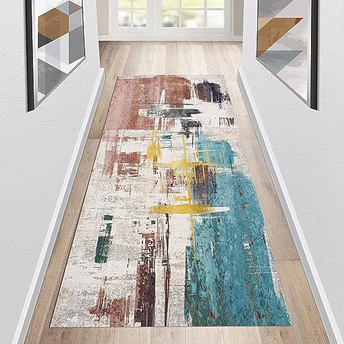 Siunwdiy Teppich Läufer Flur Küche Waschbar rutschfest 40x100cm Bunter Abstrakter Teppich Lang Küchenteppich Flurteppich Teppich Fur Korridor Wohnzimmer Schlafzimmer Meterware Anpassbar