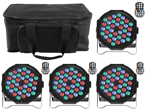 ZonQoonz Wiederaufladbar LED Par Licht mit Wasserdichtes Bag, 4PCS RGB 36 LED Strahler Akku DMX Bühnenlicht Scheinwerfer mit Fernbedienung 7 Beleuchtung Modi for DJ Disco Partylicht Bühnenlicht