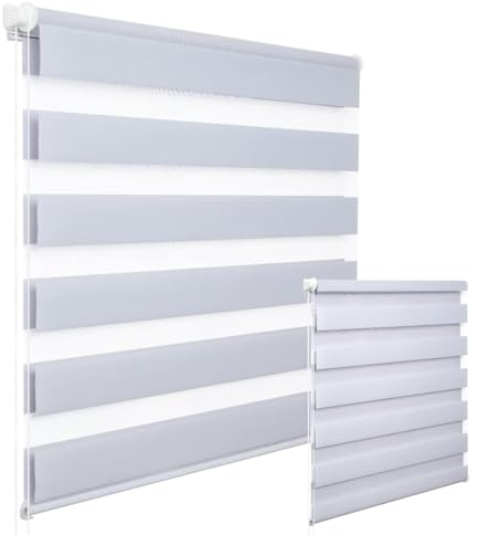 WOLTU 2 Stück Doppelrollo Klemmfix ohne Bohren Duo Rollo Klemmrollo für Fenster mit Klemmträger, Fensterrollo Lichtdurchlässig & Verdunkelnd Wandmontage, Grau 90x120 cm (Stoffbreite 86 cm)