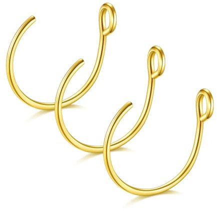 VF VFUN 3 Pcs 20G Faux Piercing Nez Acier Chirurgical Faux Anneau Nez Non Percé Nez Cerceau Bijoux pour Femmes Hommes Or