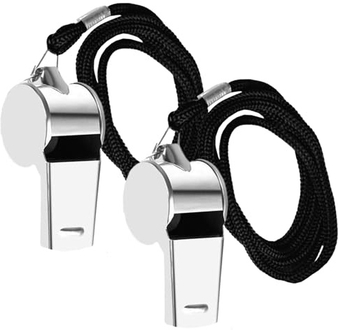 FRXVUC Silbato de Acero Inoxidable, Pack 2 Silbato de Entrenador de Metal de Acero Inoxidable, Silbato Deportivo con cordón, para árbitros, Entrenadores, Salvavidas, Fútbol, Baloncesto