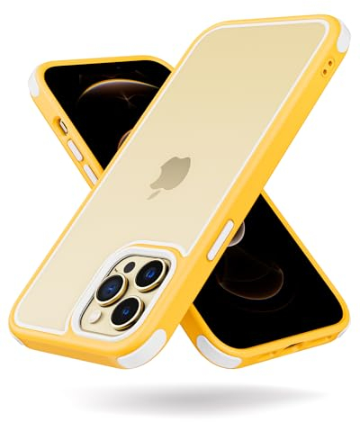 MobNano Ultra Thin Hybrid Clear for iPhone 12 Pro Max Case, Silicone Shockproof Bumper, Transparent hard Slim Back, Camera Protection, 360 Full Body Indestructible Phone Cover - Yellow White