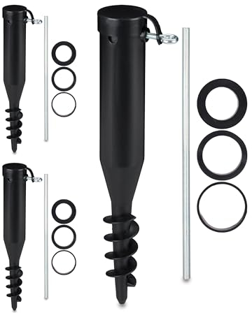 Relaxdays 3 x ombrellone, tassello da terra per avvitare, adattatore da 40 – 52 mm, plastica, punta per ombrellone, nero
