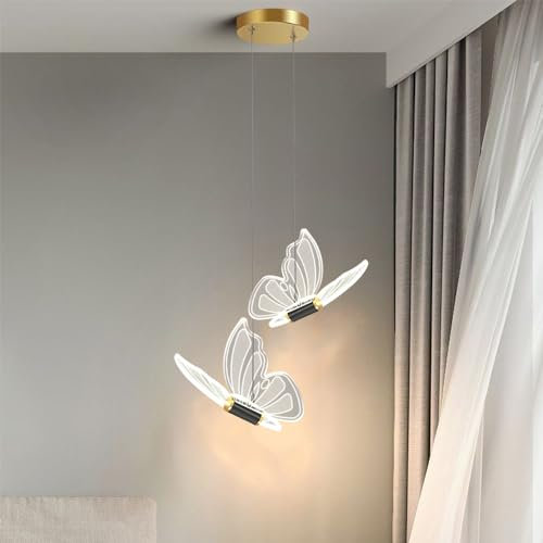 Mengjay Kreatives LED Schmetterling Pendelleuchte,Nordic Moderne Deckenlampe Pendellampe aus Metall,LED Hängeleuchte Wohnzimmer Schlafzimmer Dekoration Kronleuchter (Schwarz, S)