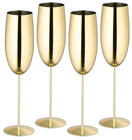 Relaxdays Copas Cava Acero Inoxidable, Set 4, Irrompibles, Efecto Frío Prolongado, 250 ml Vasos Champán, Color a Elegir