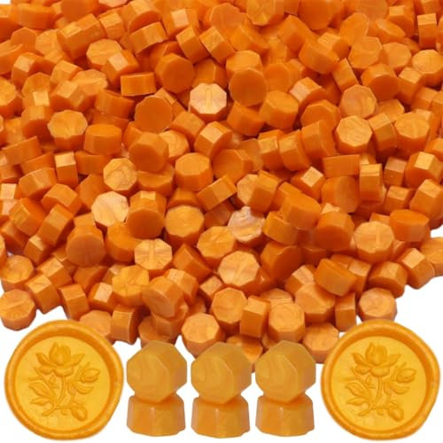 Gelb 300 Stück Wachsperlen für Siegel Siegelwachs Perlen Achteckiges Wachssiegel-Set für Einladungen, Karten, Umschläge, Weinpakete, Geschenkverpackungen (orangegelb)