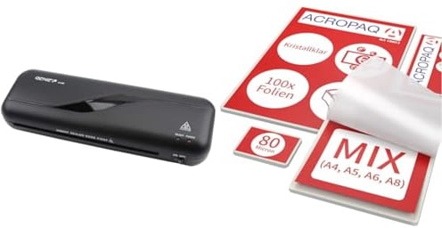 Genie LA 200 Laminiergerät inkl. Laminerfolien & ACROPAQ Laminierfolien MIX - 80 mic, 100 Stück