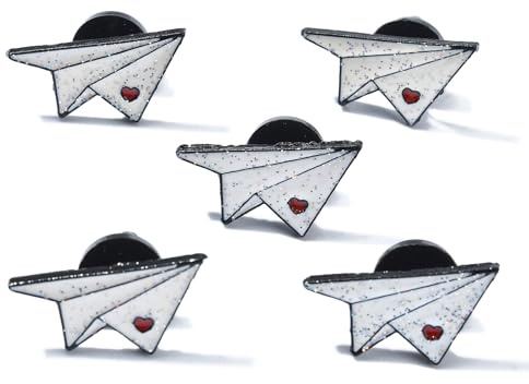 Airssory Lot de 5 broches en forme d'avion en papier blanc avec cœur en alliage émaillé pour loisirs créatifs, vêtements, sacs, travaux manuels, décorations, cadeaux