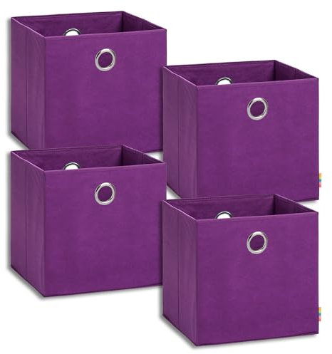 Storanda | 4er Set Aufbewahrungsbox 33x33x33 cm | Extra Große Griffe | Stabil & Faltbar | Regalbox für Würfelregal Kallax | Ideal für Zuhause & Kinderzimmer | Brombeere