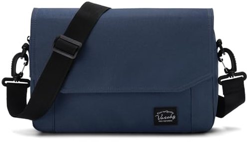 VASCHY Bolso Bandolera de Lona para Hombre, Bolsa Mensajero Ligero para Universidad, Ordenador Portátil, Trabajo, Viaje y Escuela, Azul