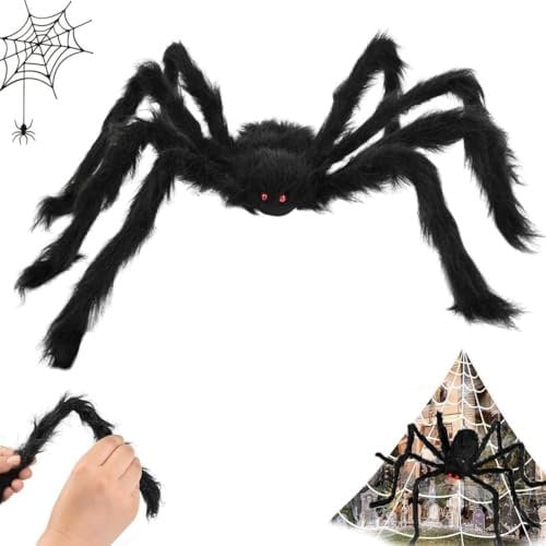 YANXINKE Halloween Spinnen, Riesen Spinne Halloween Deko Outdoor, Spinnennetz Halloween ​Dekoration, Gruselige Realistische große Spinne Requisiten (90cm+75cm)