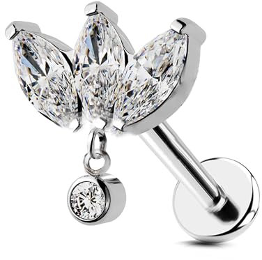 KUNASSHIR G23 Titan Conch Piercing Schmuck 16G Helix Ohrring Stud Internally Threaded Helix Tragus Piercing mit Zirkonia Knorpelohrstecker