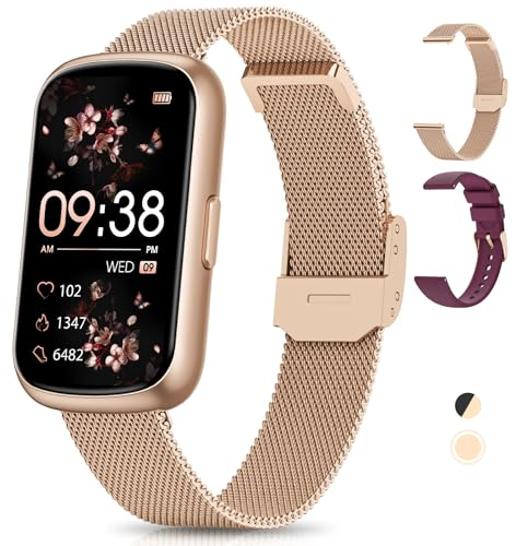 RUXINGX Smartwatch Damen, 1,47″ Fitnessuhr mit 24 Sportmodi, 24H Pulsmesser, SpO2, Schlafmonitor, Menstruationszyklus, IP68 Wasserdicht Sportuhr Schrittzähler mit Whatsapp für Android iOS Roségold