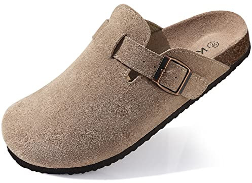 Comwarm Unisex Clogs Wildleder für Damen aus Leder Weiches Rutschfest Pantoletten mit Premium Fußbett