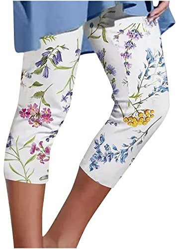 Cropped-Hose in Übergröße, bedruckt, hohe Taille, Leggings, Bauchkontrolle, Po-Hebehose, leichte, bequeme Hose für Damen, 02 Weiß, M