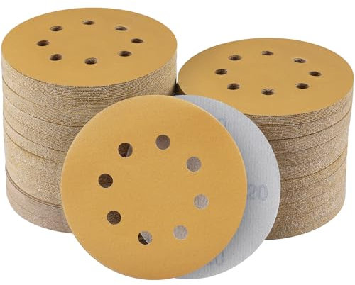 Sruhrak 100 Pcs 125mm Sanding Discs, 600 Grit Nylon Adhesive Sanding Pads 5 Inch 8 Hole Hook and Loop Sanding Disc for Orbital Sander