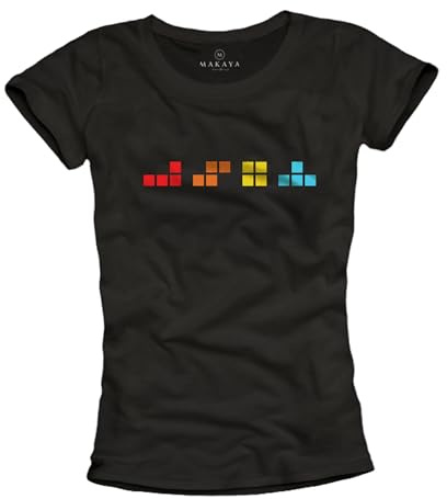 MAKAYA T-Shirt Damen Schwarz Retro Gaming Motiv 80er Jahre Vintage Gamer Print