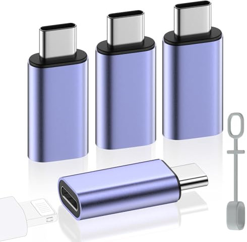 MoKo 4 Pack Lightning Female to USB C Male Adapter,USB-C Lightning Adapter for iPhone Air 17 16 15 Pro Max Plus, iPad Pro/Air, Galaxy,iPhone to USB C Adapter for Data Sync, NOT for Audio/OTG, Blue