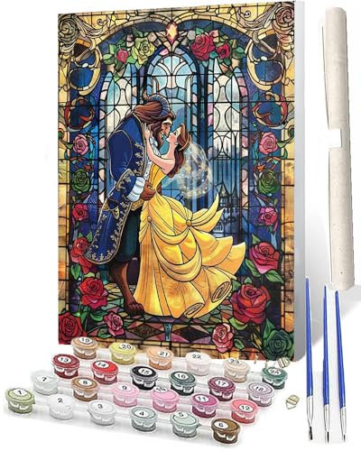 WMZPOY Peinture par Numero Kits DIY Acryliques Kit de La belle et la bête Peinture par Numéro Peinture Numéro pour Adultes avec Brosses et Peinturessans Cadre 40x50cm