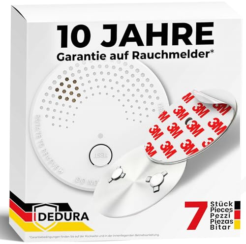 Rauchmelder mit Magnethalterung 7er Set - Rauchmelder ohne Bohren und Schrauben mit 10 Jahre Garantie - Rauchmelder Magnethalter mit extra starken Klebepads