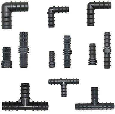 PQAGOJSTL Conector de Extremo de reparación de Codo en T de tubería de PE de 16 mm, 20 mm y 25 mm, Conector de Manguera de riego por Goteo de jardín de 1/2 y 3/4, 50 Unidades