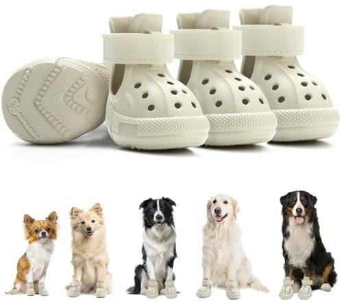 Eyein Hundeschuhe Pfotenschutz Sommer, Atmungsaktive rutschfeste Hundesandalen mit Verstellbare Reflektorstreifen für kleine, mittlere und große Hunde, leicht an- und ausziehbar (Weiß, Größe 7)