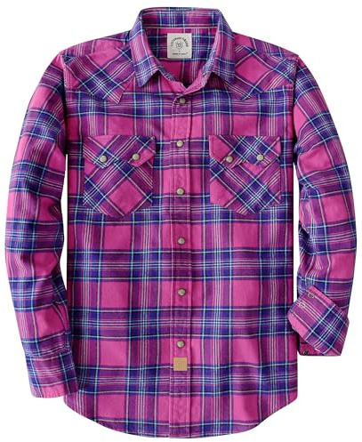 Dubinik® 6.3 oz Camisa Franela Hombre Western de Manga Larga Snap Botón Plaid Camisa Casual Comfort Soft Cotton
