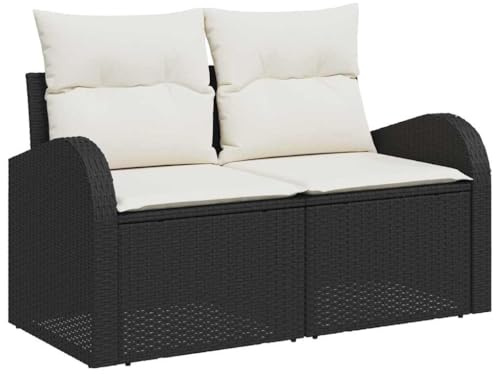 vidaXL Garten-Sofa-Set mit Kissen 6 pcs Schwarz und Weiß Poly Rattan, Garten und Terrasse, modernes verstellbares Sofa-Set, Outdoor-Sitzgruppe, langlebig, UV-beständiges Möbel