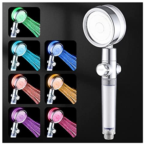 Soffione Doccia a LED a 7 Colori con Pulsante di Arresto e Filtro in Cotone, ugello per Doccia Portatile ad Alta Pressione per Il Risparmio idrico