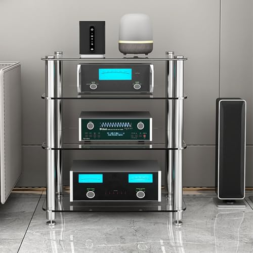 Multifunktionales TV-Regal mit gehärtetem Glas, stilvoller AV-Media-Ständer, Unterhaltungszentrum für CD- und Plattenspieler, langlebige Display-Möbel (Braun, 72 cm)